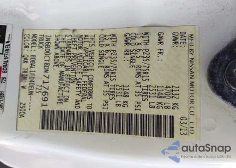 2013 Nissan Frontier S z USA, uszkodzony, nr VIN 1N6BD0CT8DN717691